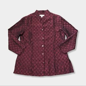 Coldwater Creek Metallic Diamond Quilted Asian Mandarin Collar Tunic Jacket PL